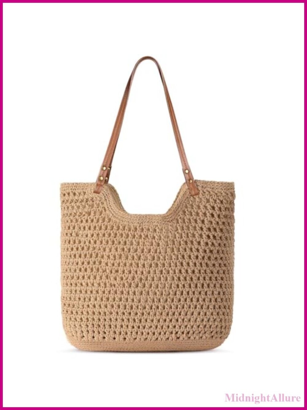 Pleneal Crochet Beach Bag Summer Woven Tote Shoulder Bag with Lining